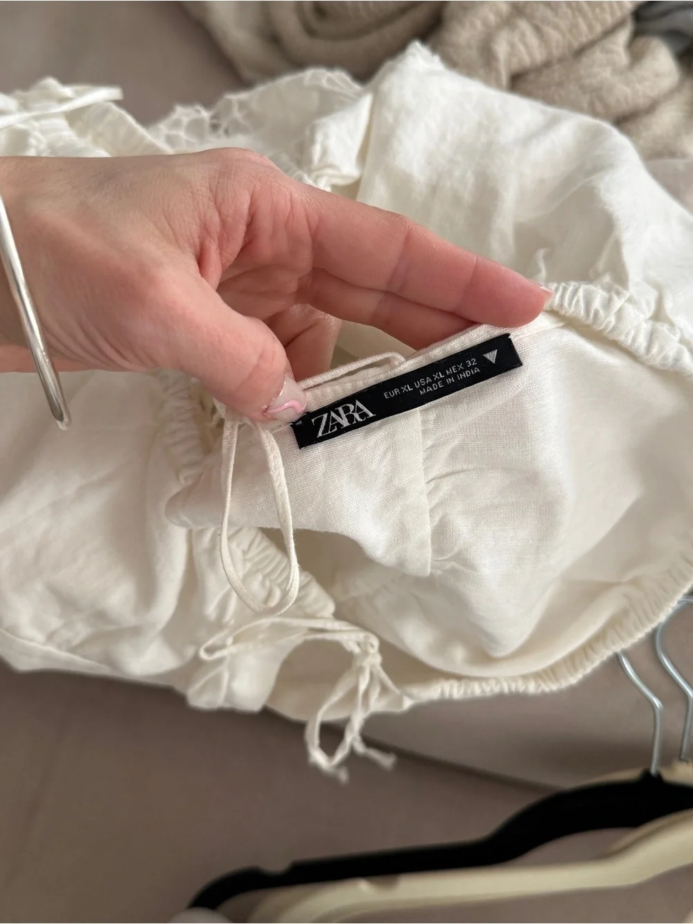 Zara embroidered eyelet crop top puff long sleeve tie front bow open back linen